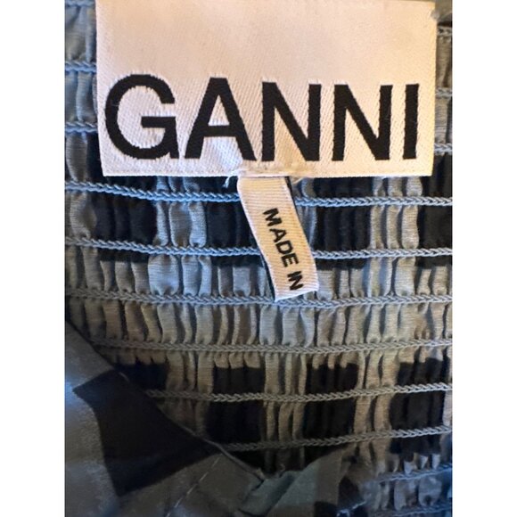 Ganni Checkered Cotton & Silk Midi Dress Size 40 US 8 Cottage Prairie - Picture 2 of 6